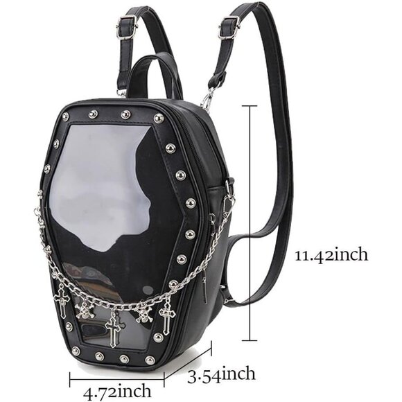 Gothic Coffin Shaped Purse for Women Halloween Shoulder Bag and Backpack - Picture 5 of 9